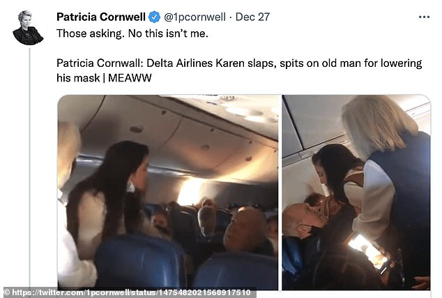 Novelist Patricia Cornwell clarifies she is NOT 'Delta Karen'