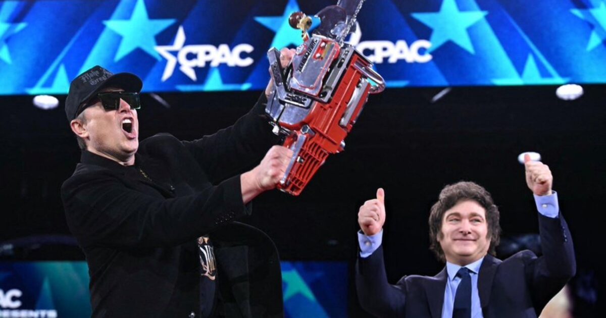 EPIC: 'Argentine Trump' Javier Milei Presents Elon Musk With DOGE Chainsaw at CPAC